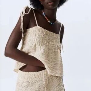 Zara Cream Smock Texture Sleeveless Top